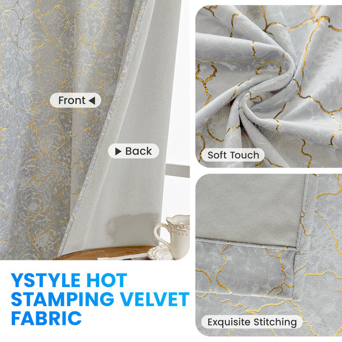 Ystyle 2 Pieces Velvet Blackout Curtains Gold Print-YSTYLE