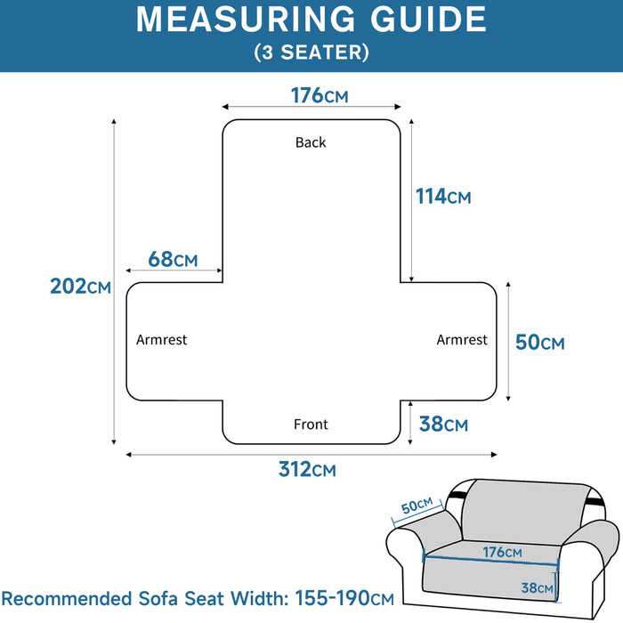 YSTYLE 3 Seater Sofa Cover with Side Pockets Anti Slip