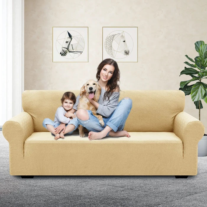 YSTYLE Stretch 3 Seater Sofa Cover with Armrests Geometric Jacquard Pattern-YSTYLE