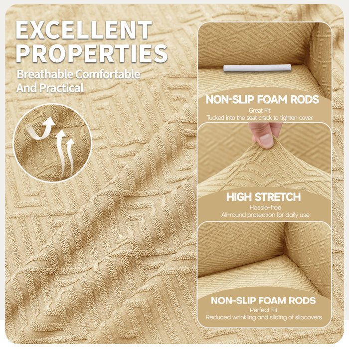 YSTYLE Stretch 3 Seater Sofa Cover with Armrests Geometric Jacquard Pattern