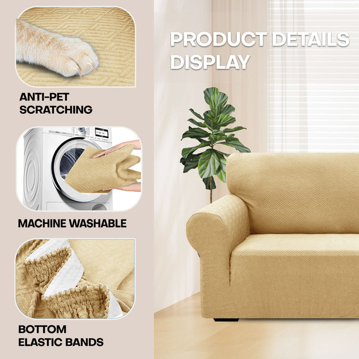 YSTYLE Stretch 3 Seater Sofa Cover with Armrests Geometric Jacquard Pattern