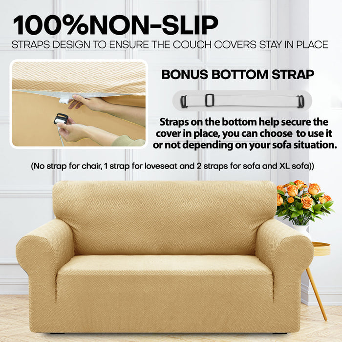 YSTYLE Stretch 3 Seater Sofa Cover with Armrests Geometric Jacquard Pattern