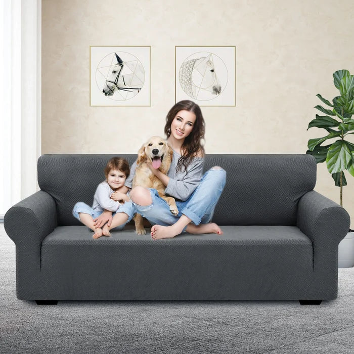 YSTYLE Stretch 4 Seater Sofa Cover with Armrests Geometric Jacquard Pattern-YSTYLE