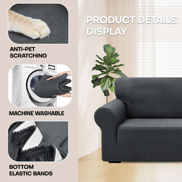 YSTYLE Stretch 4 Seater Sofa Cover with Armrests Geometric Jacquard Pattern