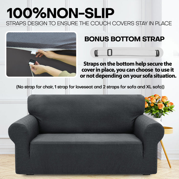 YSTYLE Stretch 4 Seater Sofa Cover with Armrests Geometric Jacquard Pattern