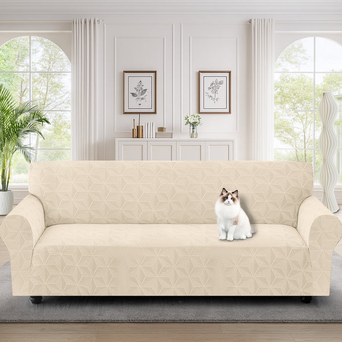 Ystyle Stretch 4 Seater Sofa Cover with Armrests Geometric Pattern Anti Slip-YSTYLE