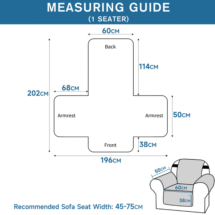 YSTYLE Waterproof 1 Seater Sofa Cover with Side Pockets Anti-Slip