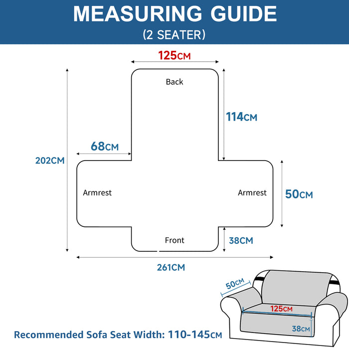 YSTYLE Waterproof 2 Seater Sofa Cover with Armrests Anti-Slip