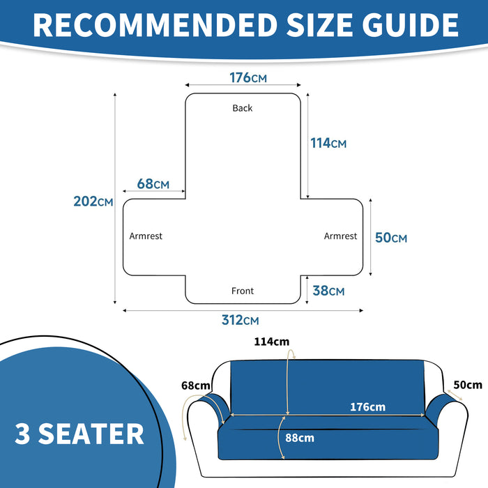 YSTYLE Waterproof 3 Seater Sofa Cover with Armrests Anti-Slip